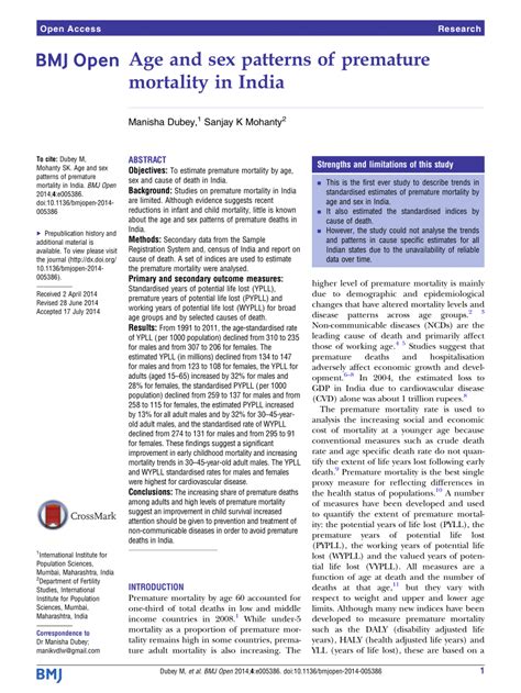PDF Age And Sex Pattern Of Premature Mortality In India