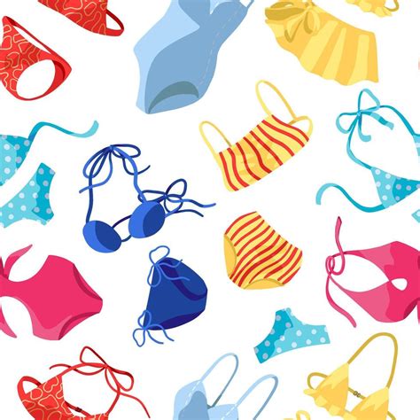 Womens Swimsuits Bikini One Piece Swimwear Hand Drawn Vector Seamless Pattern Colorful