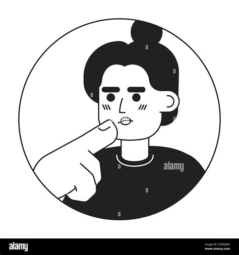 Top Knot Bun Latina Woman Stroking Chin Black And White 2D Vector Avatar Illustration Stock