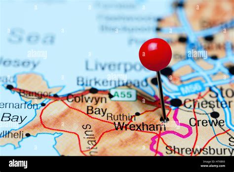 Wrexham pinned on a map of Wales Stock Photo - Alamy