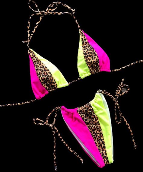 Sexy Micro Bikini Neon And Leopard Print Etsy