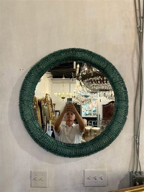 Vintage Green Murano Glass Round Mirror For Sale At 1stdibs