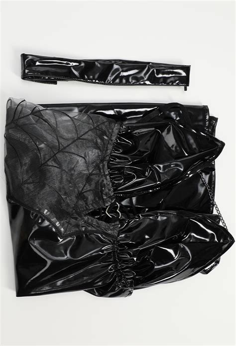 Gothic Sexy Spider Web Lingerie Set Gothic Lingerie Outfit Black Patent Leather Lingerie