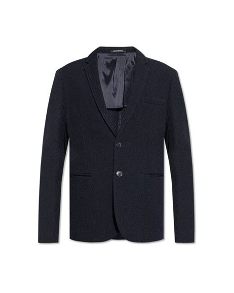 Emporio Armani Blazer Made Of Material With Special Texture In Blue For