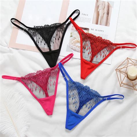 Sexy Mesh Bordado Roupa Interior Para Mulheres Lingerie G String Cuecas Tanga Transparente