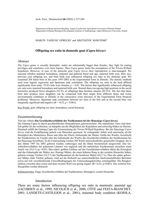 Pdf Offspring Sex Ratio In Domestic Goat Capra Hircus