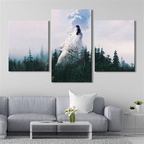 ᐉ Модульная картина из 3 частей Вой волка в лесу 141x90 см (MK322027)