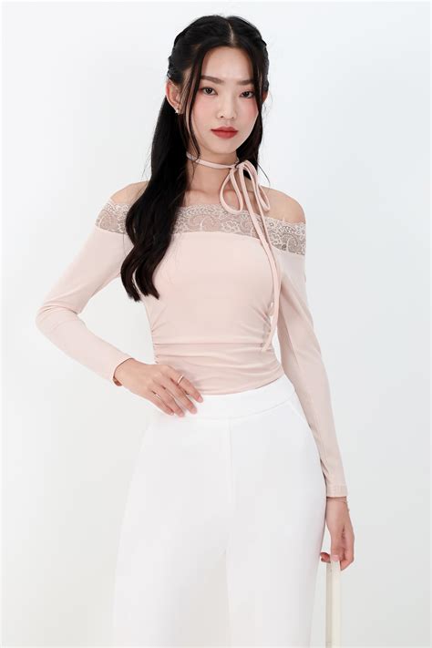Leora Lace Offshoulder Top in Nude Blush The Style Soirée