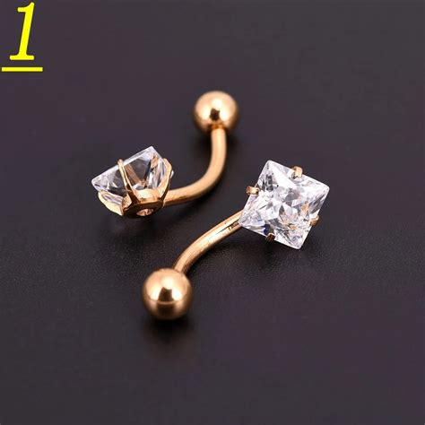 1pcs Gold Clour Body Piercing Square Zircon Cubic Crystal Bar Barbell