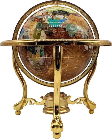 14′ Tall Amber Pearl Gold Stand Gem Gemstone World Map Globe Globes