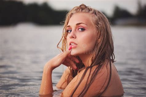 Beautiful Blonde Girl In Water Stock Image Image Of Lake Caucasian