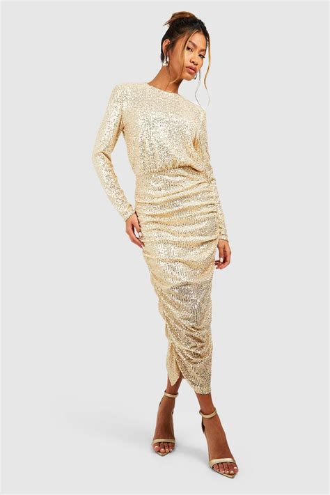 Sequin Ruched Midi Dress Boohoo