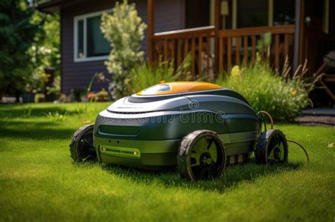 Robotic Lawn Mower Grass In A Backyard Stock Illustration