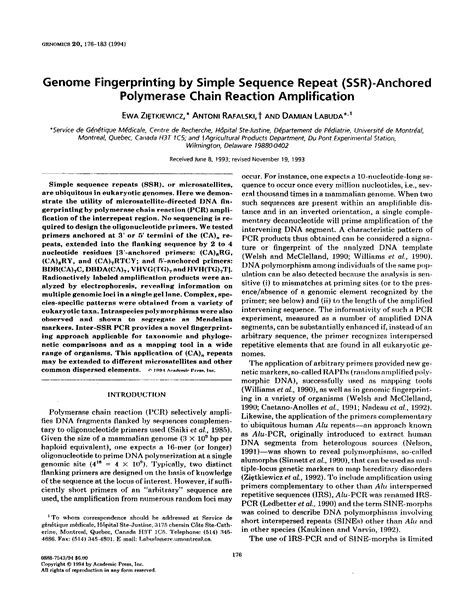 Genome Fingerprinting By Simple Sequence Repeat Ssr Anchored Polymerase Chain Reaction