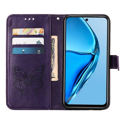 For Infinix Hot G X Embossed Butterfly Flip Leather Phone Case Dark Purple Alexnld