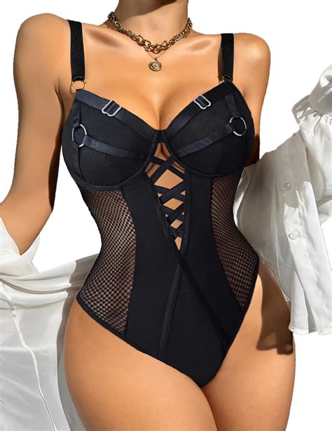 Avidlove Women Lace Teddy Lingerie Sexy Strappy Bodysuit Naughty One Piece Baby Doll Black X