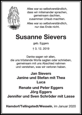 Traueranzeigen Von Susanne Sievers Sh Z Trauer