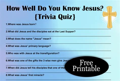 How Well Do You Know Jesus Free Printable Trivia Quiz