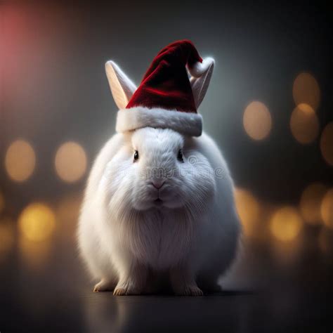 Portrait Of A White Rabbit With Santa Hat Illustration Stock