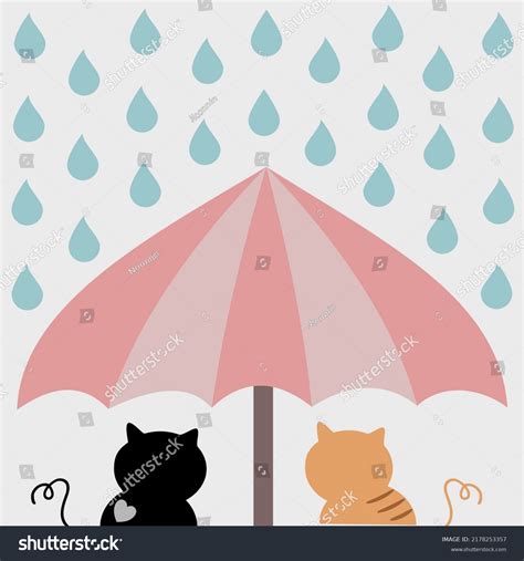 Cute Cats Under Umbrella Rainny Day Stock Vector Royalty Free