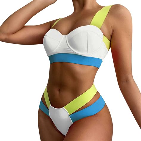 Sngxgn Bikini Set For Women Two Piece Swimsuit High Waisted V Neck Ruched Front Wide Straps
