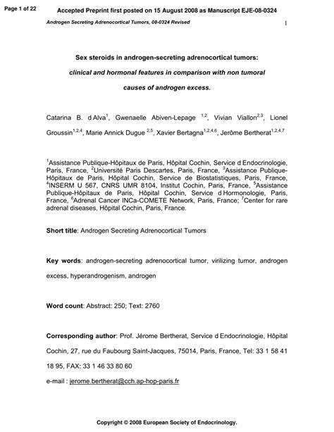 PDF Sex Steroids In Androgen Secreting Adrenocortical Tumors
