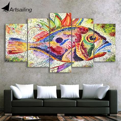 ArtSailing HD print 5 piece canvas art Abstract Colorful Fish home ...