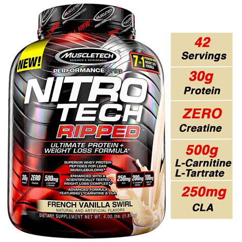 Nitro Tech Ripped суроватъчен протеин изолат, Muscletech, 1.8 кг ...