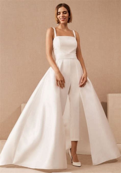 White Wedding Jumpsuit With Detachable Train Reception Etsy