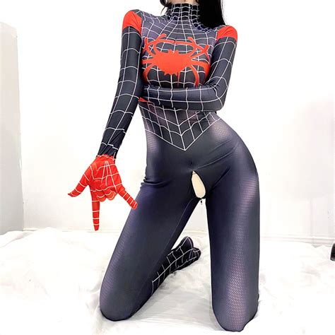 Sexy Zipper Open Crotch Cosplay Bodysuit Hentai Costume Spider Man Cosplayware