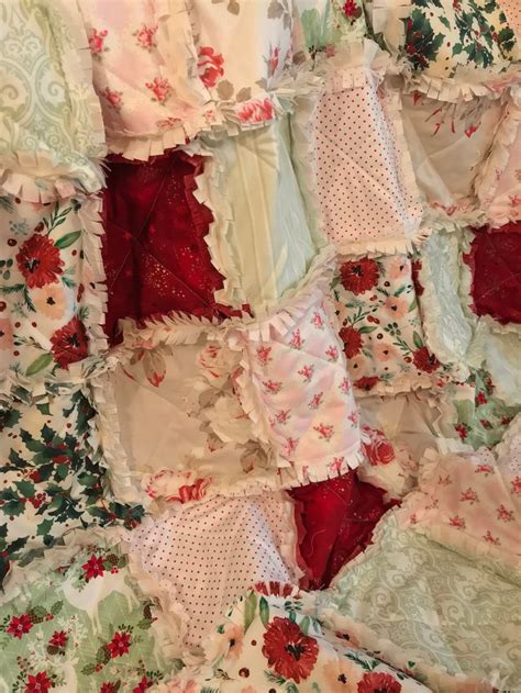 French Country Christmas Lap Rag Quilt Red Cottagedome Green Pink Deer