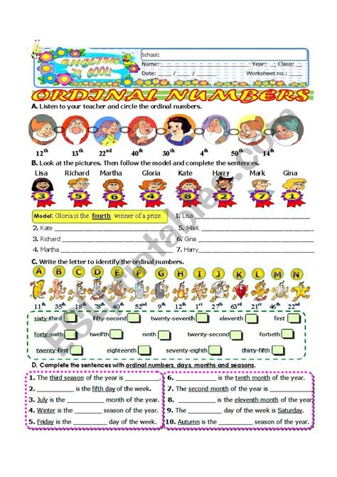 Ordinal Numbers Worksheet Moda Alla Moda