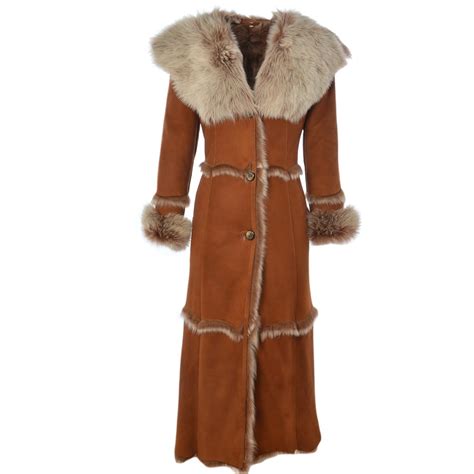 Womens Long Length Sheepskin Coat Black Sophia Womens Sheepskin Jackets