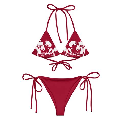 Skull String Bikini Memento Mori Dark Red White Summer Swimwear Gothic Heavy Metal Grunge Goth