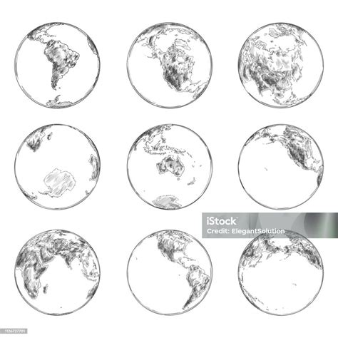 sketches  continents  planet earthworld ocean stock illustration