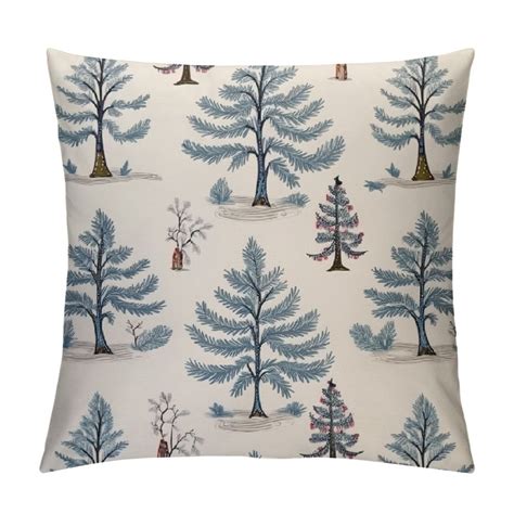 Creowell Christmas Pillow Covers Blue Xmas Trees White Farmhouse