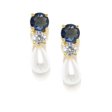 Buy Zaveri Pearls Gold Tone Navy Blue Cubic Zirconia Pearl Brass Stud