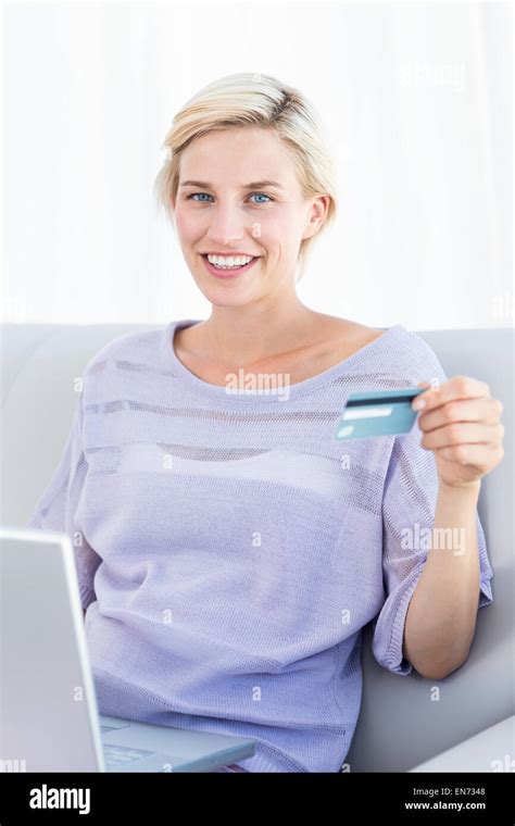 Pretty Blonde Woman Doing Online Shopping Stock Photo Alamy