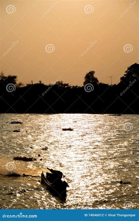 Silhouette Of Thai Fishing Boat With Sunset Stock Photo Image Of