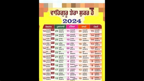 Nanakshahi Calendar Masya Punya Sangrad Panchmi Dashmi Date Month