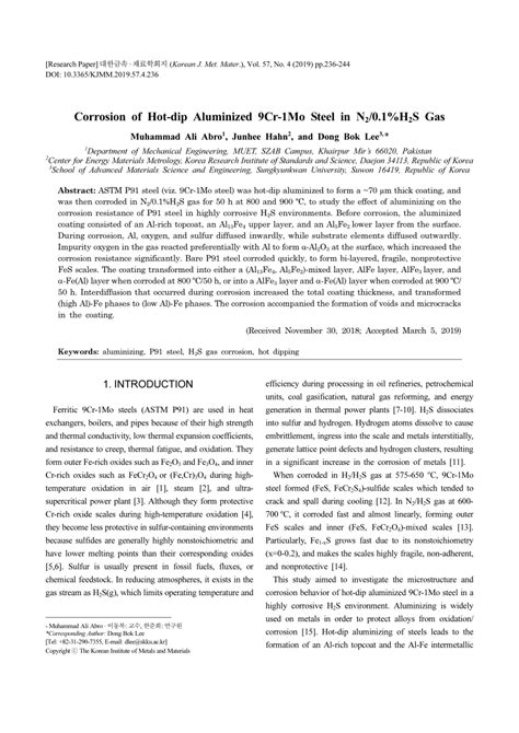 PDF Corrosion Of Hot Dip Aluminized Cr Mo Steel In N H S Gas
