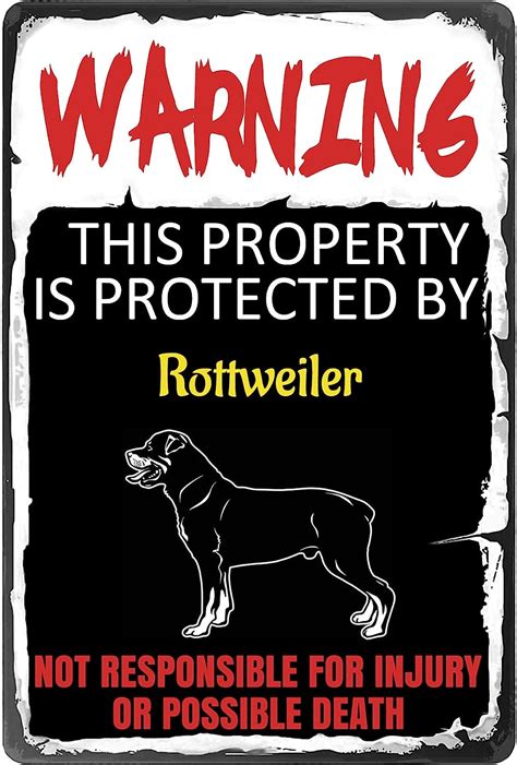 Rottweiler Sign Danger Protected By Rottweiler 8x12 Inch