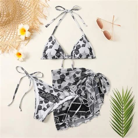 Super Soft Touch Designer Bikini Set Swimsuit With Shawl Textile Letter D Star Design Beachwear
