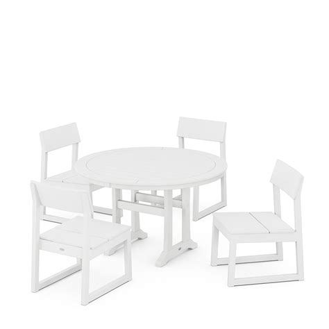 Edge Side Chair 5 Piece Round Dining Set With Trestle Legs By Polywood Polywood Dining Sets