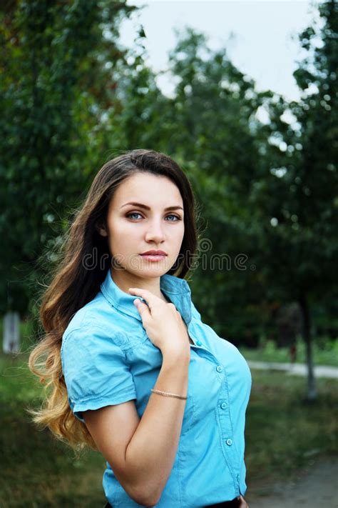 Beautiful Long Haired Brunette Stock Image Image Of Feelings Blue 88385969
