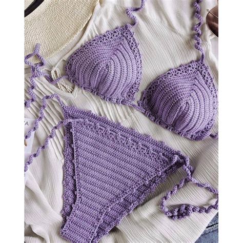 Jual Bikini Lilac Bahan Rajut Model Swim Wear Beach Wear Shopee Indonesia