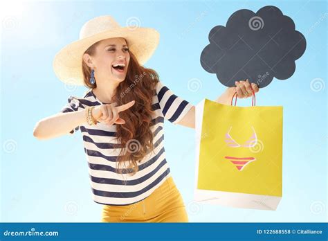 Woman With Yellow Shopping Bag With Bikini Stock Photo Image Of Sale Purchase