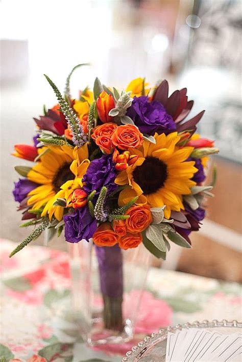 42 Brilliant Sunflower Wedding Bouquets For Happy Wedding Orange