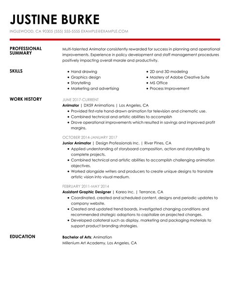 Professional Animator Resume Examples Film Livecareer