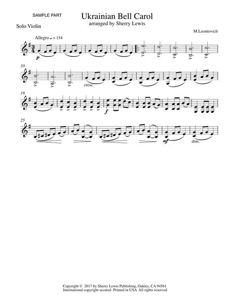 Ukrainian Bell Carol Carol Of The Bells Intermediate Level For Solo